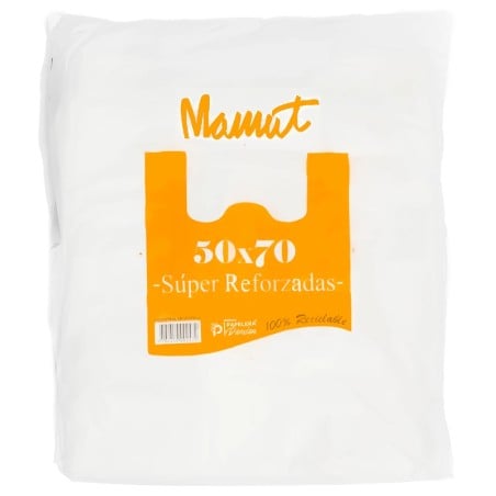 Bolsa camiseta 50x70 cm blanca reforzada Mamut, paquete cerrado de 80 unidades