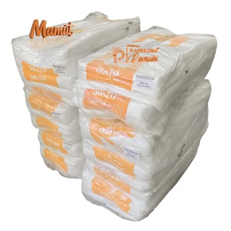 Bolsa camiseta 50x70 cm blanca reforzada Mamut - bulto x 20 paquetes / 1.600 unidades