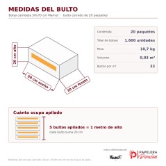 Medidas del bulto de bolsa camiseta 50x70 cm Mamut: 50 cm de ancho, 30 de fondo, 20 de alto, 10,7 kg