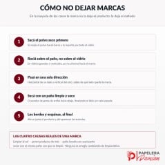 Cinco pasos para limpiar vidrios sin marcas: sacar el polvo, rociar sobre el paño, una sola dirección, secar y bordes al final