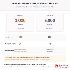 Estuche de 2000 broches para arrancar frente al de 5000 para volumen: mismo broche 35/15, cambia solo la cantidad
