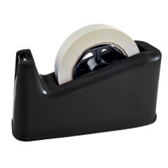 Porta cinta adhesiva grande negro SonFuertes con un rollo de cinta de papel montado
