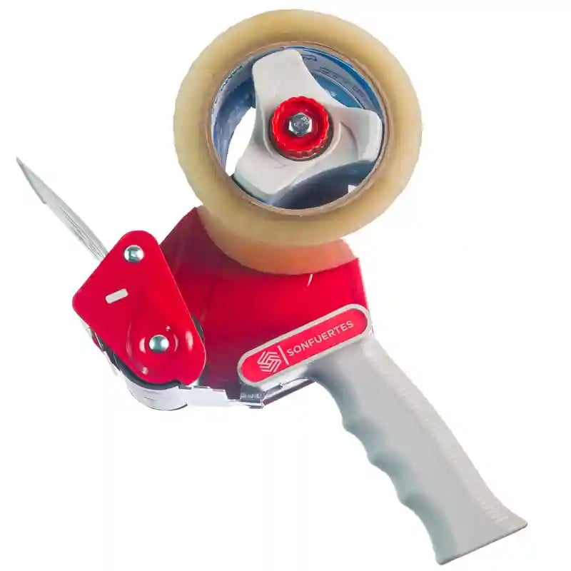 Porta cinta de embalaje SonFuertes de 72 mm con un rollo de cinta ancha cargado Porta cinta de embalaje SonFuertes de 72 mm con un rollo de cinta ancha cargado