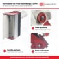 Detalle del racionador SonFuertes de 72 mm: cuchilla dentada, perilla del freno ajustable y placa anti-retorno Detalle del racionador SonFuertes de 72 mm: cuchilla dentada, perilla del freno ajustable y placa anti-retorno