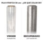 Film stretch recuperado gris translúcido al lado del film stretch virgen transparente, rollos de 50 cm Film stretch recuperado gris translúcido al lado del film stretch virgen transparente, rollos de 50 cm