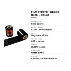 Film Stretch Negro 10 cm Cubritivo Virgen Rollo 400 g SonFuertes
