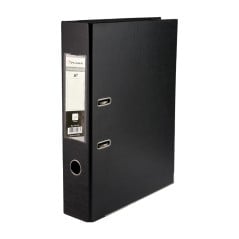 Bibliorato A4 Plana negro forrado en PVC, lomo ancho 7 cm con portaetiqueta