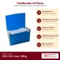 Clasificador A4 Plana azul con sus características: 13 compartimentos, 12 separadores con pestaña, solapa con elástico, 32,5 × 2