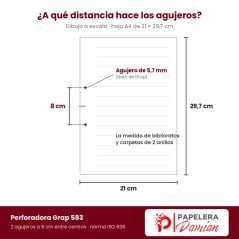 Perforadora de Papel Mediana Grap 583, 2 Agujeros, 10 Hojas