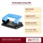 Perforadora Grap 583 azul: hasta 10 hojas de 80 g, 2 agujeros a 8 cm, bandeja removible, 11 × 7 × 6 cm, 220 g