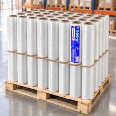 Palet de 80 rollos de film stretch transparente 50 cm SonFuertes, en dos pisos de 40, para comprar por mayor