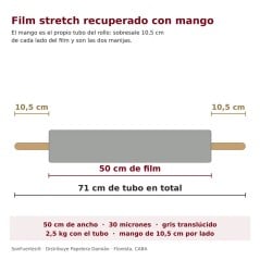 Film Stretch Recuperado con Mango 50 cm 30 µm Gris – Rollo 2,5 kg SonFuertes®