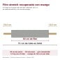 Ficha técnica del film stretch recuperado con mango: 50 cm de film, manijas de 10,5 cm por lado, 71 cm de tubo, 30 micrones y 2, Ficha técnica del film stretch recuperado con mango: 50 cm de film, manijas de 10,5 cm por lado, 71 cm de tubo, 30 micrones y 2,