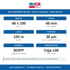 Cinta de embalaje AUCA marrón 48 mm x 100 m - Caja x36