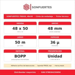 Cinta de embalaje Frágil SonFuertes 48 mm x 50 m - Unidad