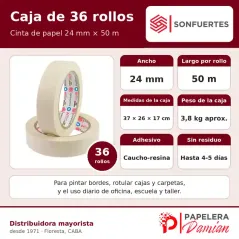 Cinta de papel 24 mm × 50 m SonFuertes® caja de 36 rollos