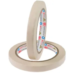 Cinta de papel angosta 12 mm × 50 m SonFuertes: dos rollos de papel crepé beige con el núcleo impreso