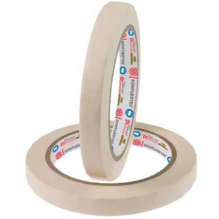 Cinta de papel angosta 12 mm × 50 m SonFuertes: dos rollos de papel crepé beige con el núcleo impreso