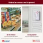 Porta hojas A4 apoyado en un mostrador con sus bases y colgado en una puerta por los orificios de atrás Porta hojas A4 apoyado en un mostrador con sus bases y colgado en una puerta por los orificios de atrás