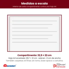 Dibujo a escala de un compartimento de 32,5 x 22 cm del Acrimet 860 con una hoja A4 acostada