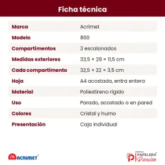 Ficha técnica del organizador Acrimet 860: medidas, compartimentos, material, usos y colores