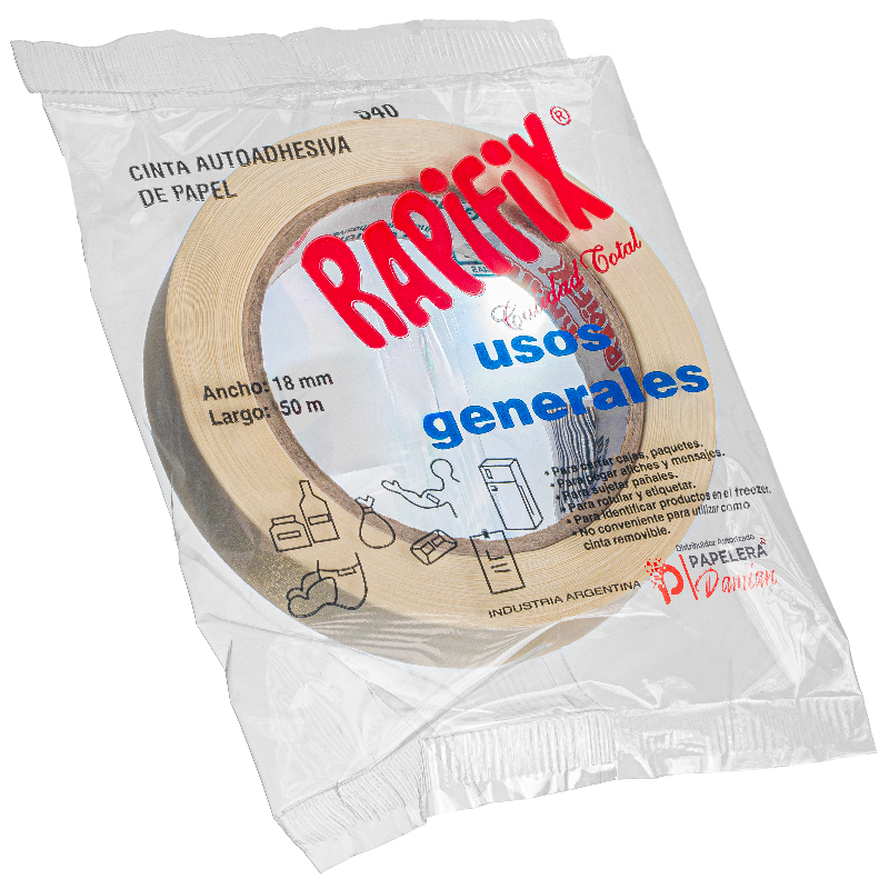 Cinta de papel 18mm Rapifix rollo de 50 mt en bolsa adhesiva Cinta de papel 18mm Rapifix rollo de 50 mt en bolsa adhesiva