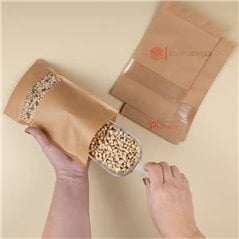 Doypack Bolsa Kraft con ventana transparente 16x25 zipper
