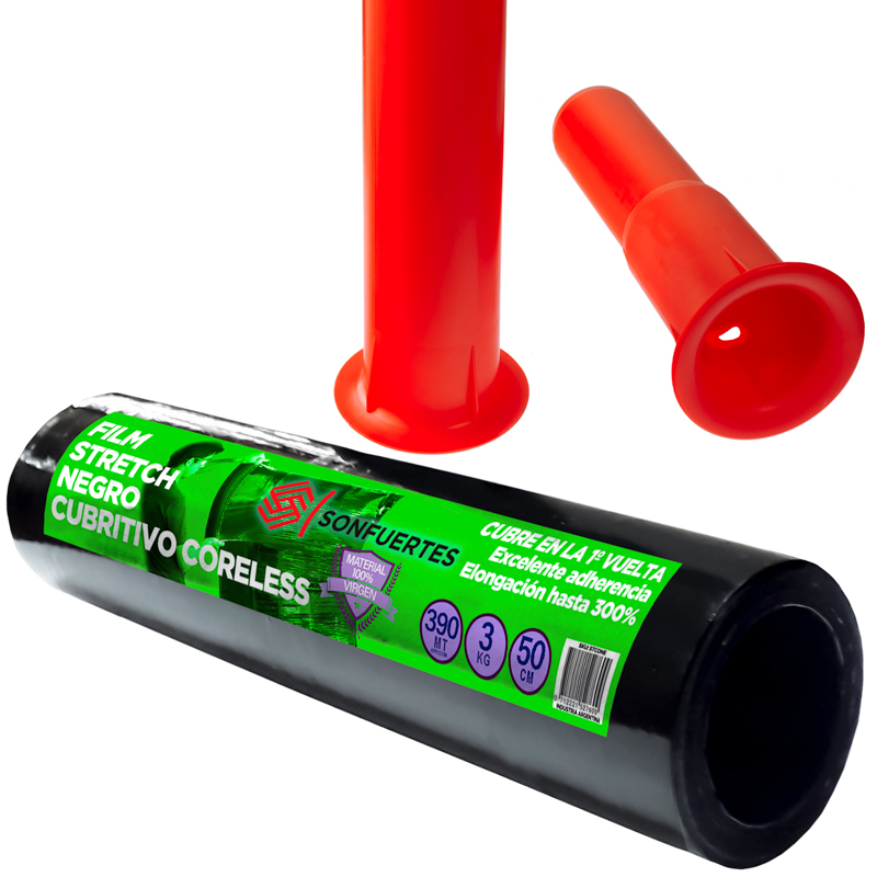 Film Stretch para embalaje negro cubritivo virgen coreless sin cono carton 50 cm SonFuertes 3Kg Film Stretch para embalaje negro cubritivo virgen coreless sin cono carton 50 cm SonFuertes 3Kg