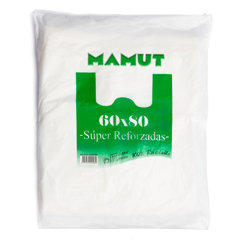 Bolsas Camiseta 60x80 Blancas Reforzadas Mamut alta densidad Bolsas Camiseta 60x80 Blancas Reforzadas Mamut alta densidad