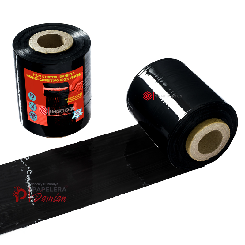 Film Stretch 10 cm Negro cubritivo Virgen rollo SonFuertes Film Stretch 10 cm Negro cubritivo Virgen rollo SonFuertes