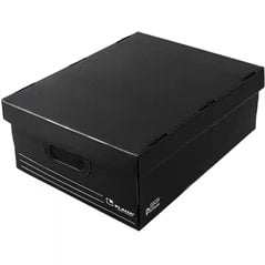Caja plástica apilable con tapa Plana 801 NEGRA — Papelera Damián, distribuidor oficial Plana