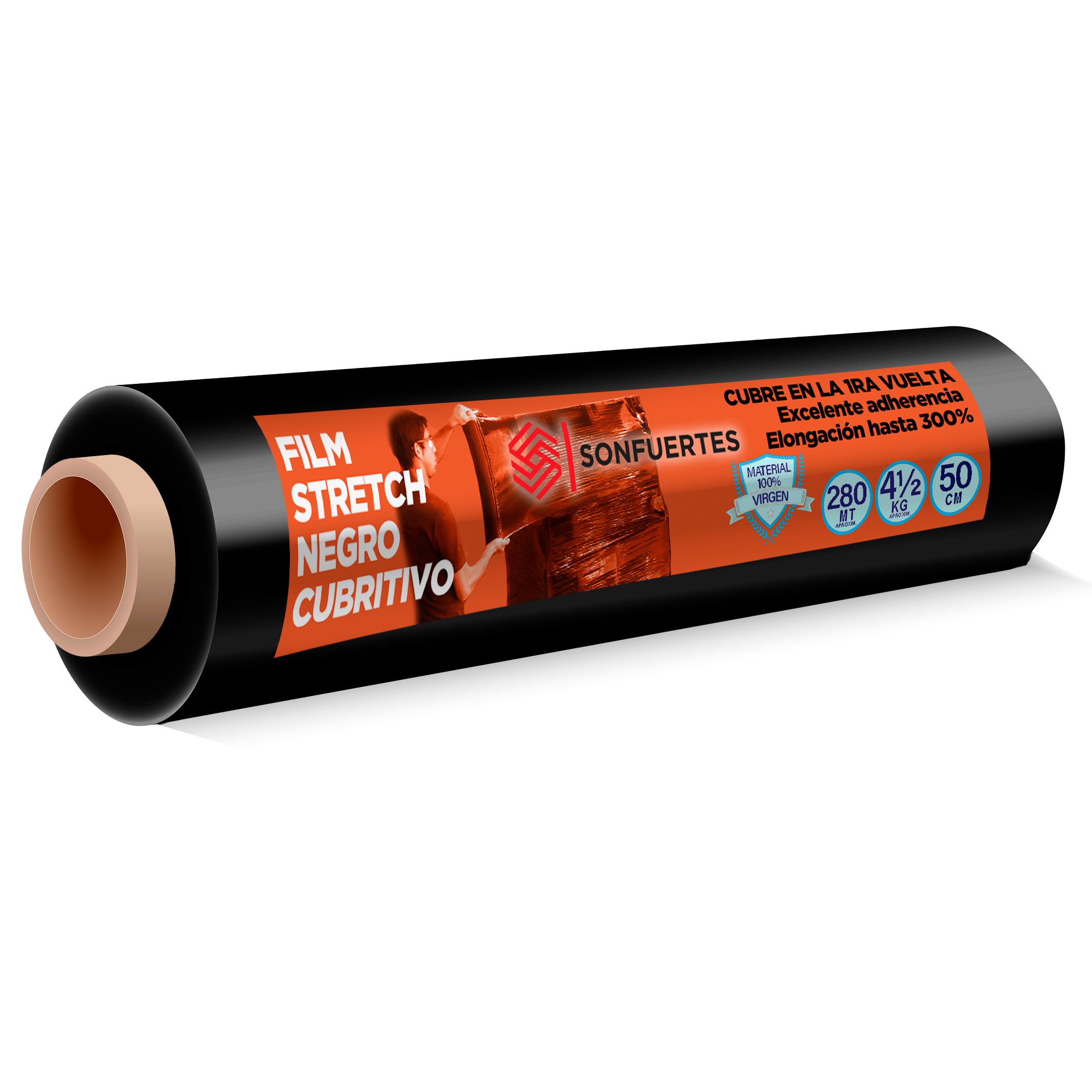 Film Stretch negro cubritivo virgen 50 cm SonFuertes