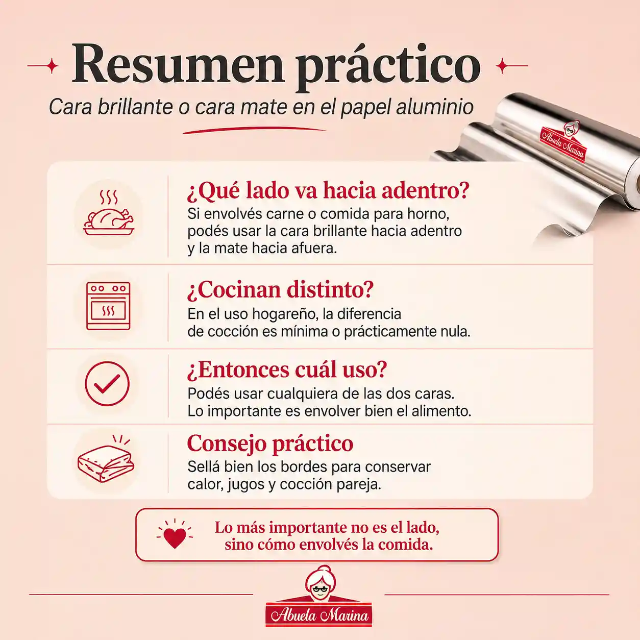 ¿De qué lado usar el papel aluminio? Tabla resumen por situación de cocina - Abuela Marina